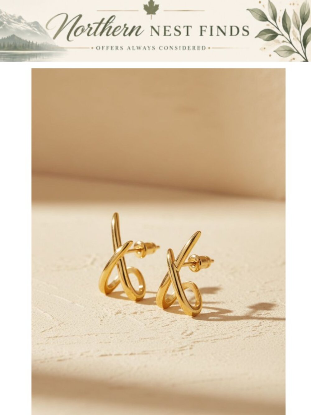 14K Gold Stud Earrings Hypoallergenic Criss Cross Minimalist для Women